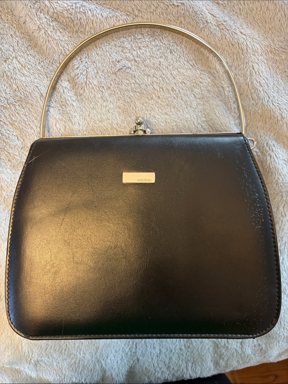 Classic Black Top-Handle Clutch with Silver Accent
